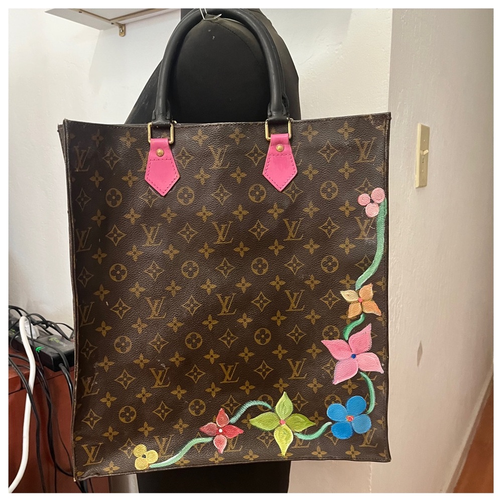 Authentic Louis Vuitton Sac Plat Monogram Brown Leather Women Tote Bag